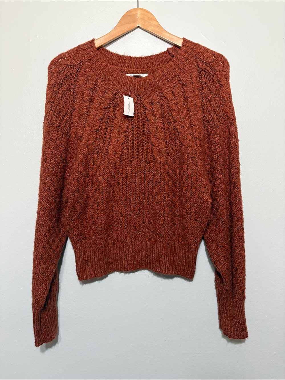 American Eagle Outfitters Rust Cable Crewneck Sweater - Women's